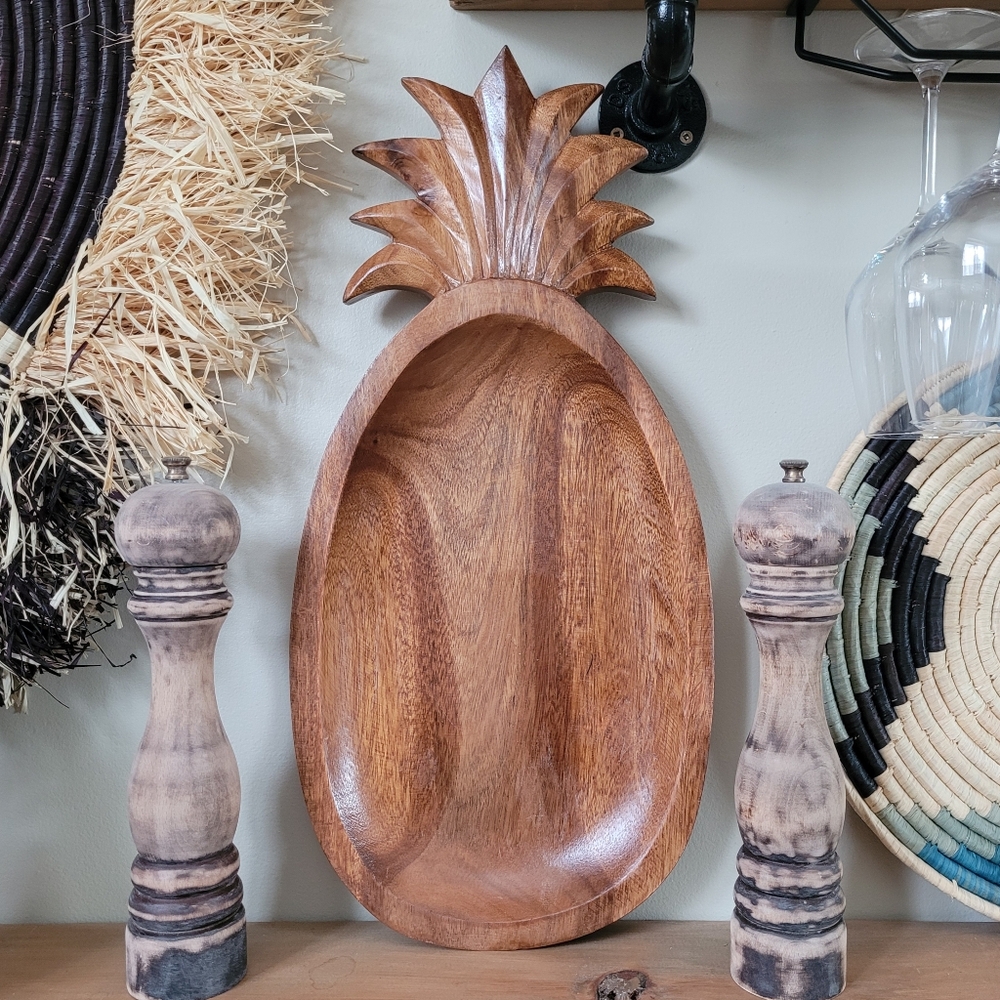 Vintage Mid-century Modern Pineapple Shaped Wooden Tray Retro Boho Farmhouse